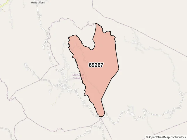 Mapa del código postal 69267, San Simón Zahuatlán, Oaxaca
