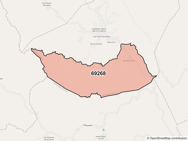 Mapa del código postal 69268, San Simón Zahuatlán, Oaxaca