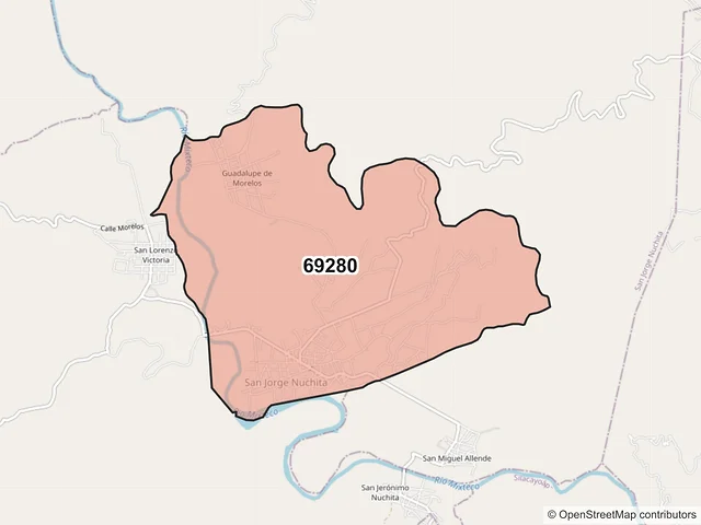 Mapa del código postal 69280, San Jorge Nuchita, Oaxaca