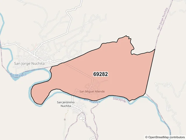 Mapa del código postal 69282, San Jorge Nuchita, Oaxaca