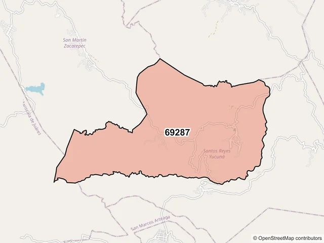 Mapa del código postal 69287, Santos Reyes Yucuná, Oaxaca