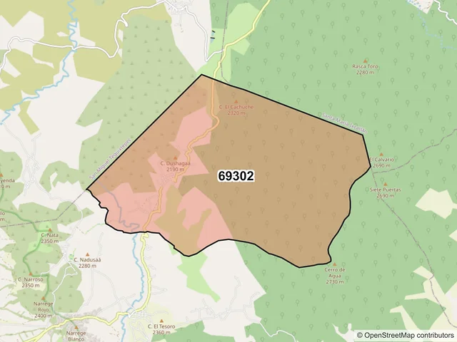 Mapa del código postal 69302, San Juan Bautista Coixtlahuaca, Oaxaca