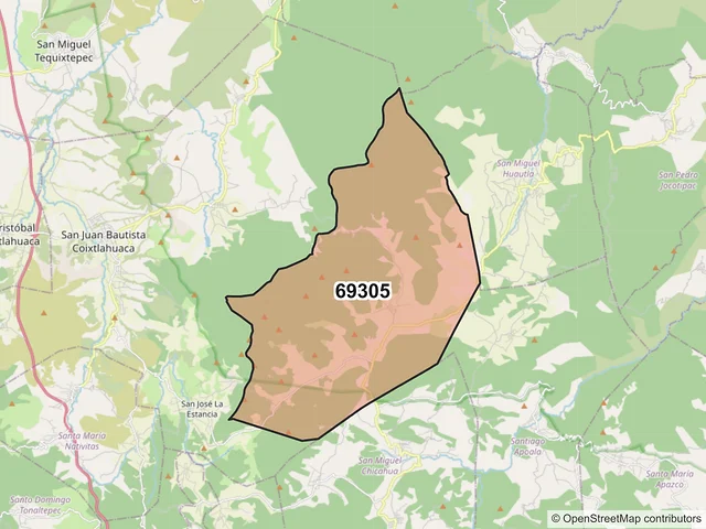 Mapa del código postal 69305, San Juan Bautista Coixtlahuaca, Oaxaca