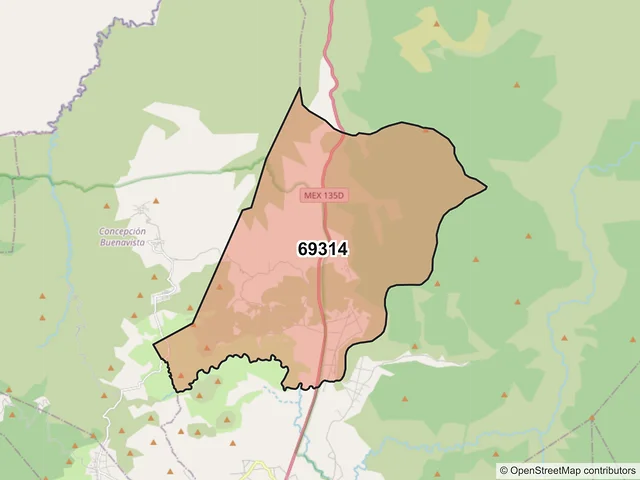 Mapa del código postal 69314, Tepelmeme Villa de Morelos, Oaxaca