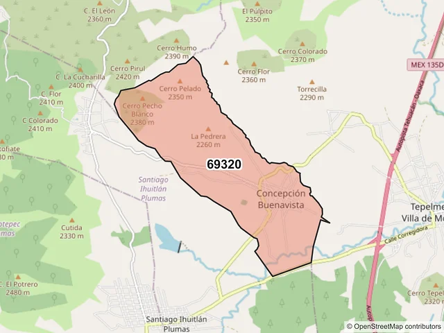 Mapa del código postal 69320, Concepción Buenavista, Oaxaca