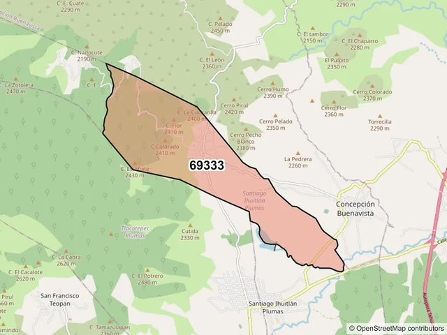 Mapa del código postal 69333, Santiago Ihuitlán Plumas, Oaxaca