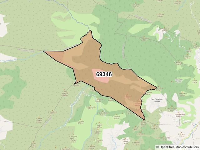 Mapa del código postal 69346, San Francisco Teopan, Oaxaca
