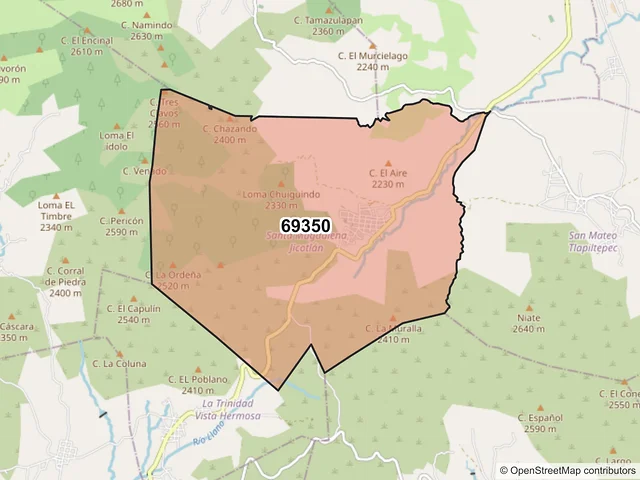 Mapa del código postal 69350, Santa Magdalena Jicotlán, Oaxaca