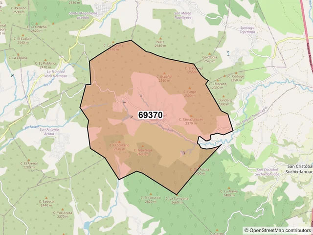 Mapa del código postal 69370, San Miguel Tulancingo, Oaxaca