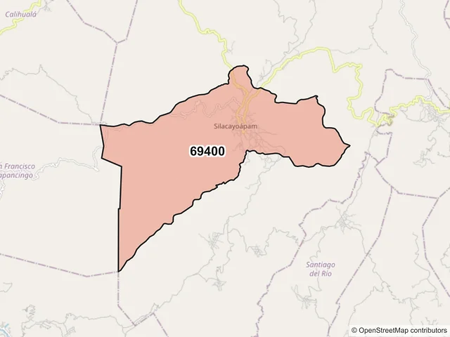 Mapa del código postal 69400, Silacayoápam, Oaxaca