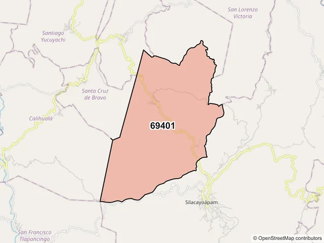 Mapa del código postal 69401, Silacayoápam, Oaxaca