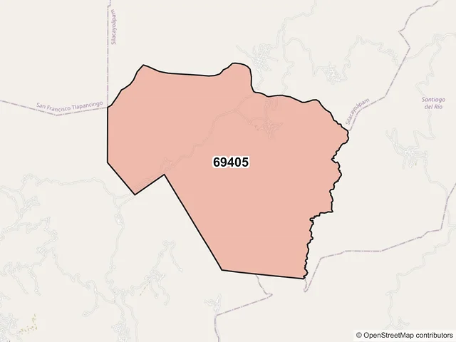 Mapa del código postal 69405, Silacayoápam, Oaxaca