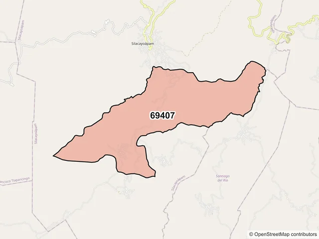 Mapa del código postal 69407, Silacayoápam, Oaxaca