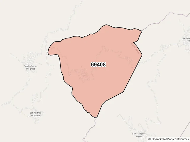 Mapa del código postal 69408, Silacayoápam, Oaxaca