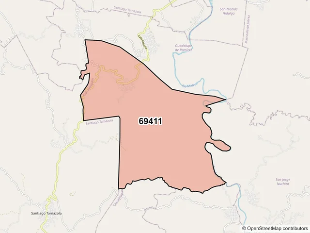 Mapa del código postal 69411, Silacayoápam, Oaxaca