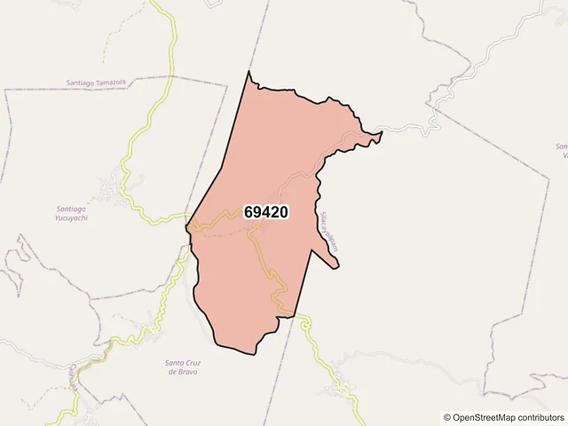 Mapa del código postal 69420, Santiago Yucuyachi, Oaxaca