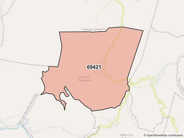 Mapa del código postal 69421, Santiago Yucuyachi, Oaxaca