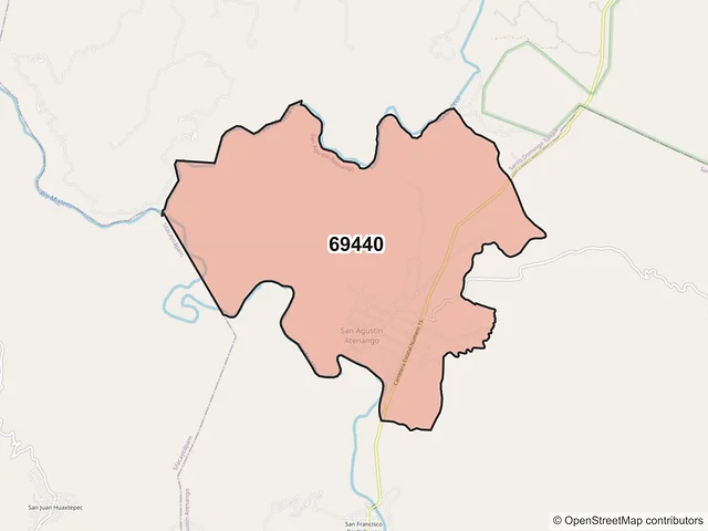 Mapa del código postal 69440, San Agustín Atenango, Oaxaca