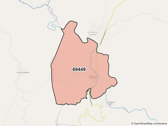 Mapa del código postal 69449, San Agustín Atenango, Oaxaca