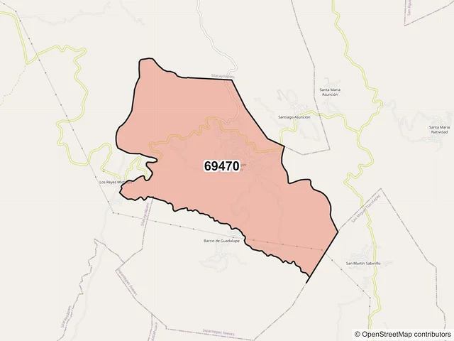 Mapa del código postal 69470, Ixpantepec Nieves, Oaxaca