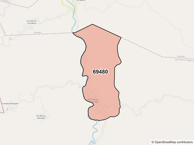 Mapa del código postal 69480, San Francisco Tlapancingo, Oaxaca