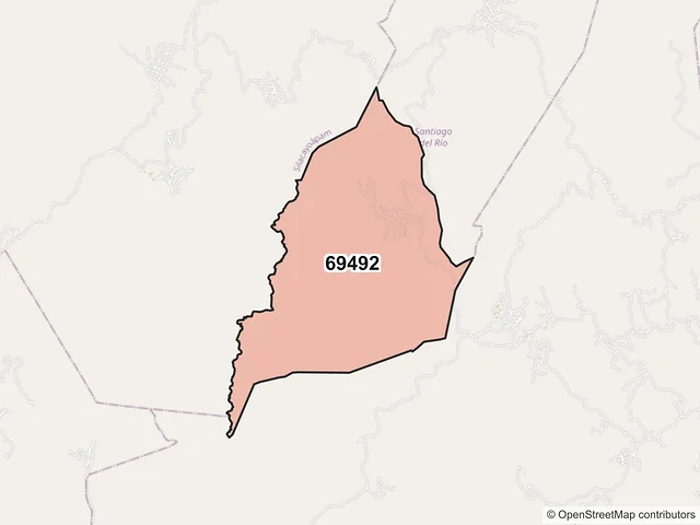 Mapa del código postal 69492, Santiago del Río, Oaxaca