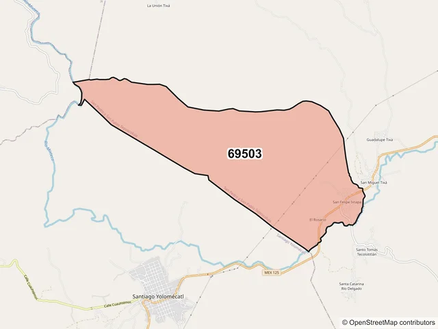 Mapa del código postal 69503, San Pedro y San Pablo Teposcolula, Oaxaca