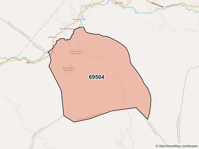 Mapa del código postal 69504, San Pedro y San Pablo Teposcolula, Oaxaca