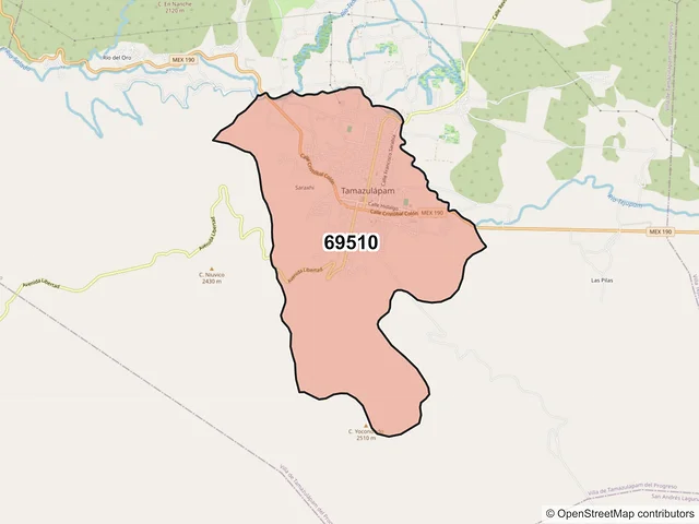 Mapa del código postal 69510, Villa de Tamazulápam del Progreso, Oaxaca