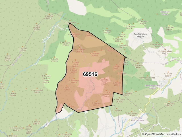 Mapa del código postal 69516, San Pedro Nopala, Oaxaca