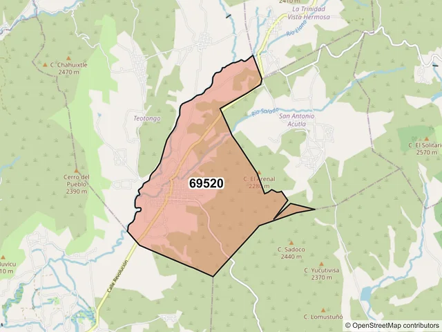 Mapa del código postal 69520, Teotongo, Oaxaca