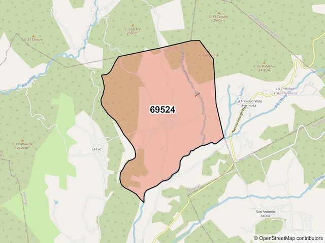 Mapa del código postal 69524, Teotongo, Oaxaca
