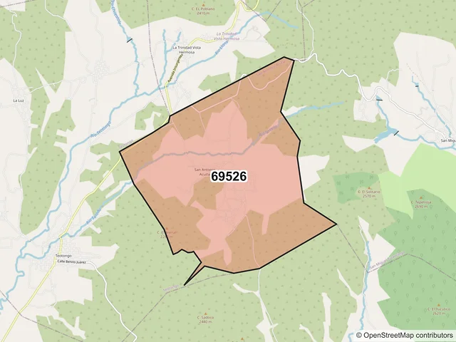 Mapa del código postal 69526, San Antonio Acutla, Oaxaca