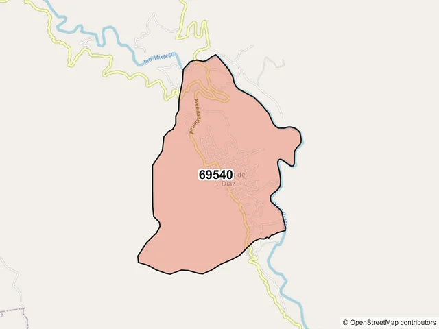 Mapa del código postal 69540, Villa de Chilapa de Díaz, Oaxaca