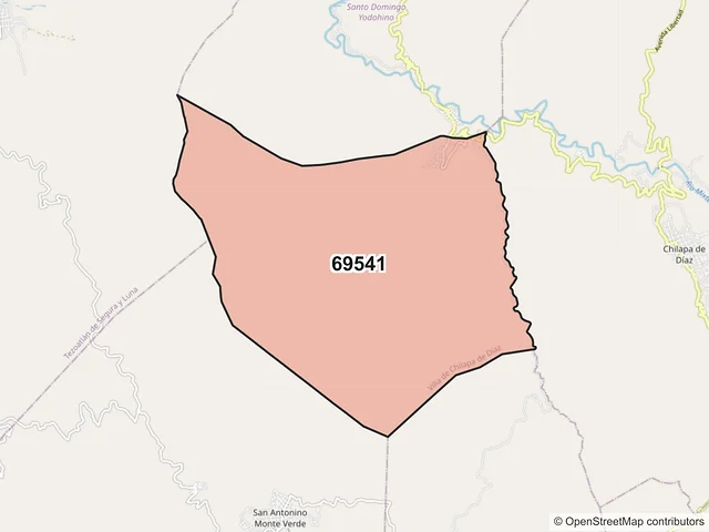 Mapa del código postal 69541, Villa de Chilapa de Díaz, Oaxaca