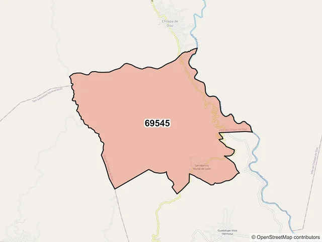 Mapa del código postal 69545, Villa de Chilapa de Díaz, Oaxaca