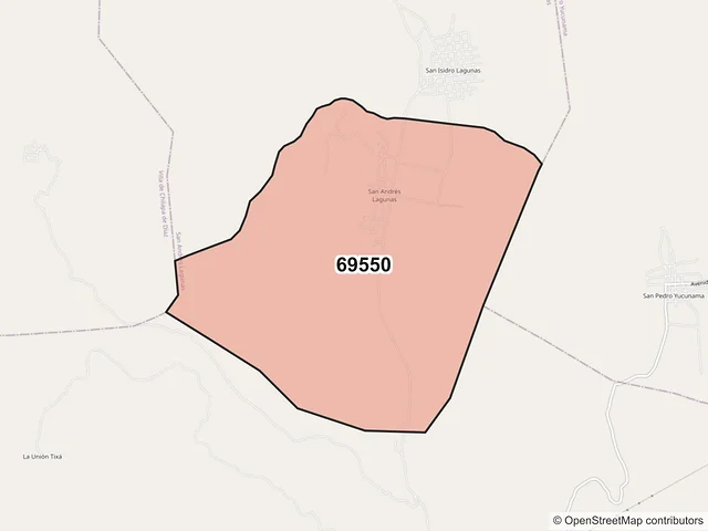 Mapa del código postal 69550, San Andrés Lagunas, Oaxaca