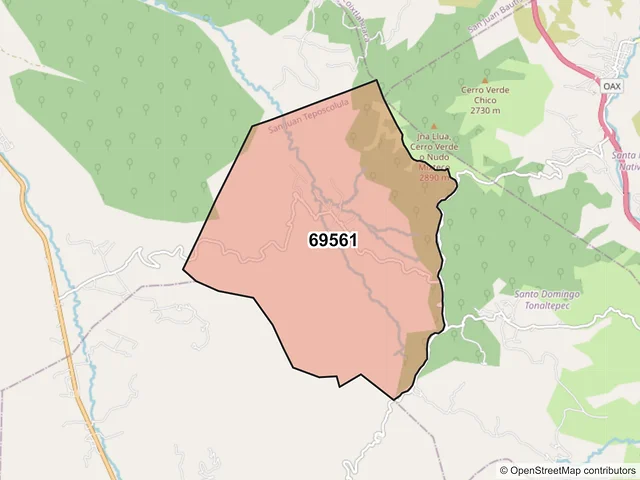 Mapa del código postal 69561, San Juan Teposcolula, Oaxaca