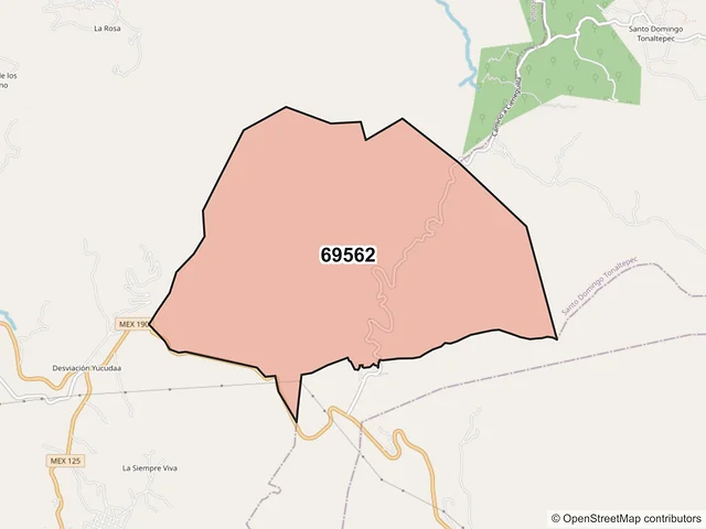 Mapa del código postal 69562, San Juan Teposcolula, Oaxaca