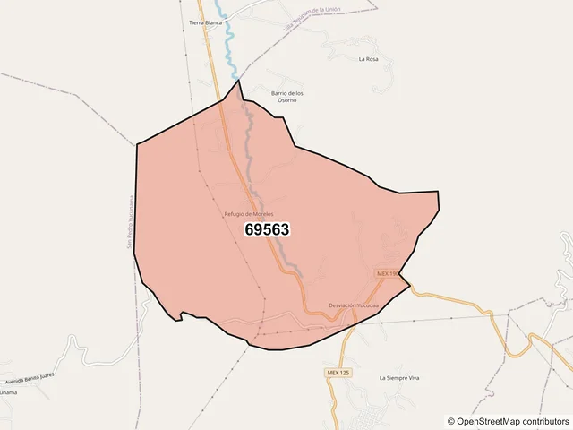 Mapa del código postal 69563, San Juan Teposcolula, Oaxaca