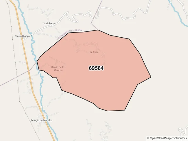 Mapa del código postal 69564, San Juan Teposcolula, Oaxaca