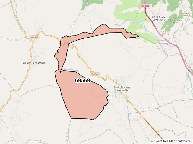 Mapa del código postal 69569, San Bartolo Soyaltepec, Oaxaca