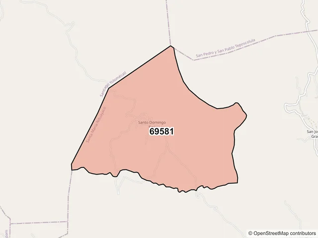Mapa del código postal 69581, Santa María Nduayaco, Oaxaca