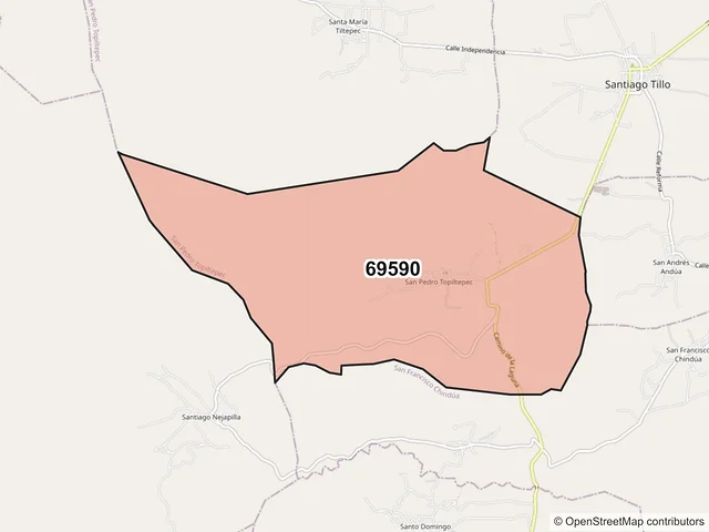 Mapa del código postal 69590, San Pedro Topiltepec, Oaxaca