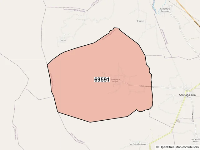 Mapa del código postal 69591, San Pedro Topiltepec, Oaxaca