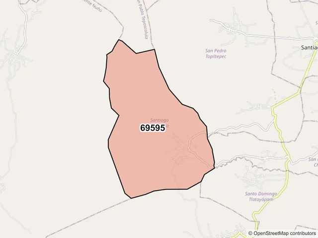 Mapa del código postal 69595, Santiago Nejapilla, Oaxaca