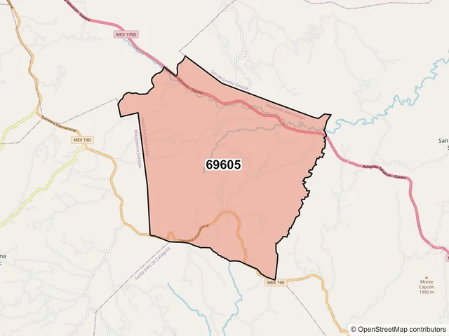 Mapa del código postal 69605, Asunción Nochixtlán, Oaxaca