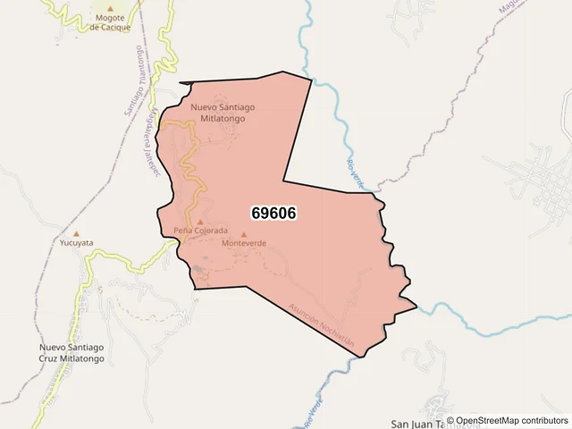 Mapa del código postal 69606, Asunción Nochixtlán, Oaxaca
