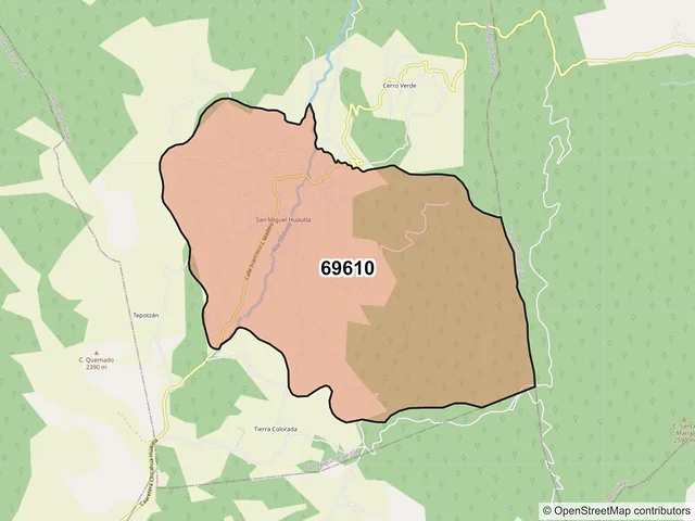 Mapa del código postal 69610, San Miguel Huautla, Oaxaca