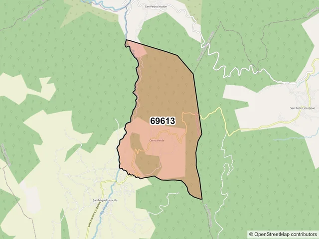Mapa del código postal 69613, San Miguel Huautla, Oaxaca